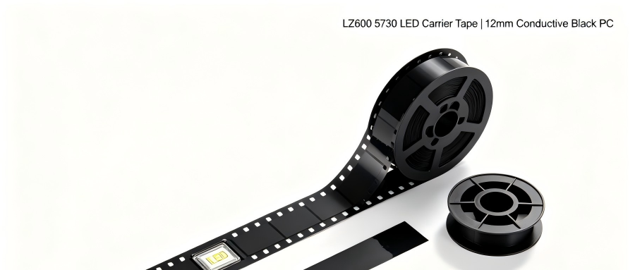 Hatro LZ600 5730 LED Carrier Tape | Custom 12mm Conductive Black PC SMD Packaging