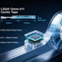 Deep Pocket LZ620 011 Component Carrier Tape | 12mm 0.25mm Thick Clear Transparent PC Tape for Visual Inspection of Large SMD Parts